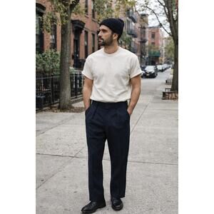 Vintage Men’s Navy Tailored Trousers Japanese Selvedge Style Button Fly 30x29